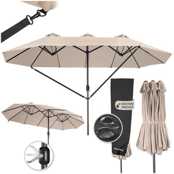 Parasol - TECTAKE - Ombrelle SILIA en aluminium réglable en hauteur 460 x 270 cm avec protection UV - Beige