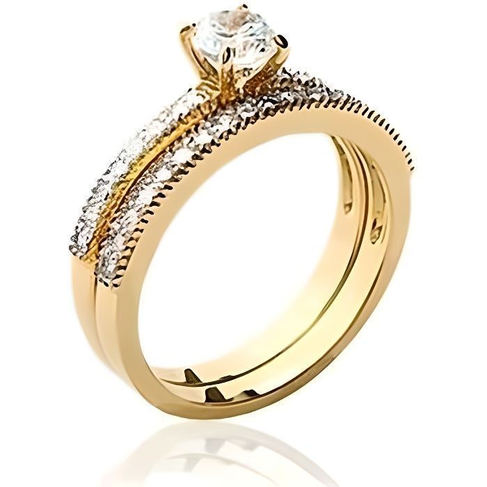 Anillo solitario de doble banda chapado en oro de 18 quilates