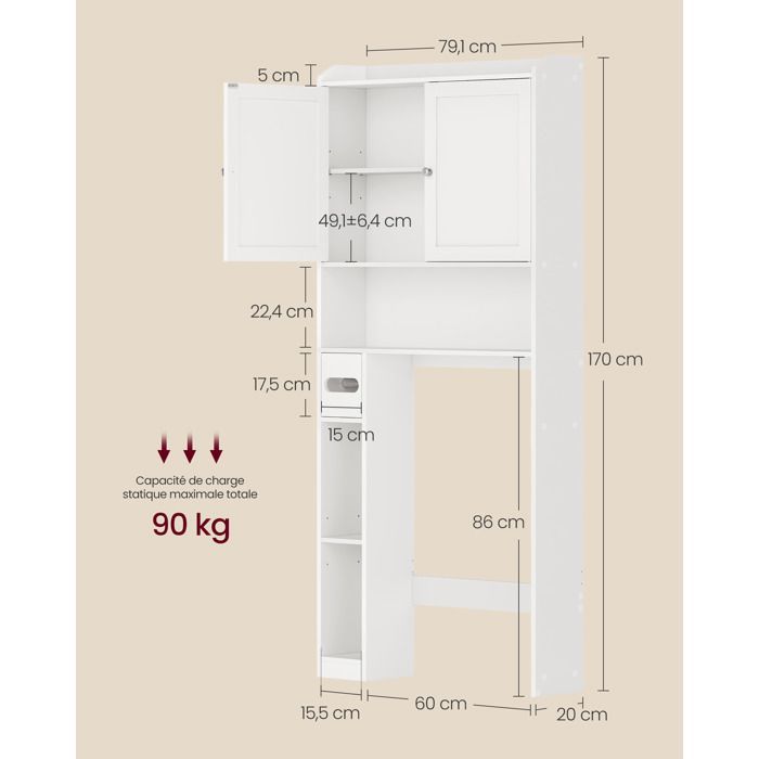 Bathroom cabinet with adjustable shelves, space-saving, modern, for laundry room, white