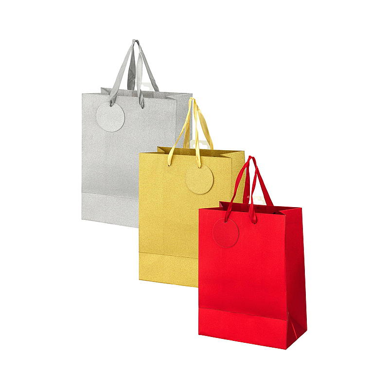Bolsa de regalo mediana con purpurina, 25,5 x 20 x 11 cm, colores surtidos.