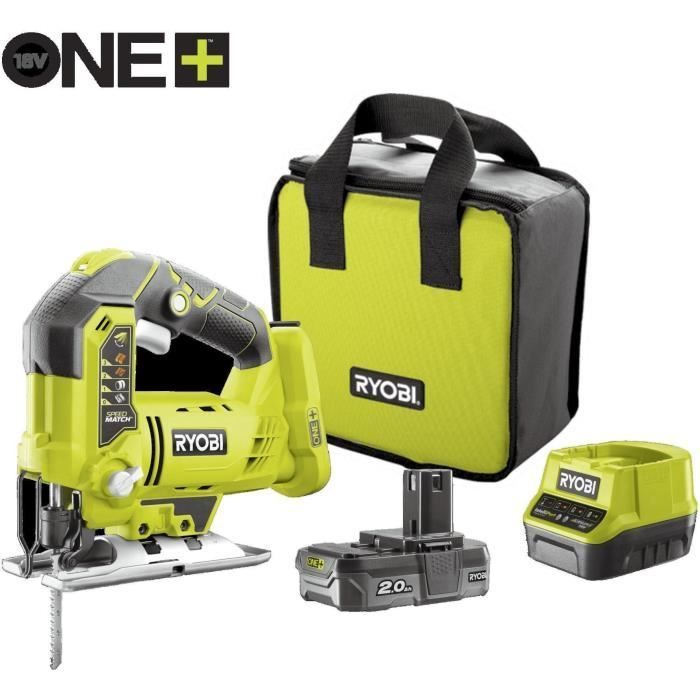 RYOBI - Scie sauteuse pendulaire 18V ONE+  - course de lame 25 mm + batterie lithium+ 2 Ah, chargeur & sac de transport - R18JS-120S