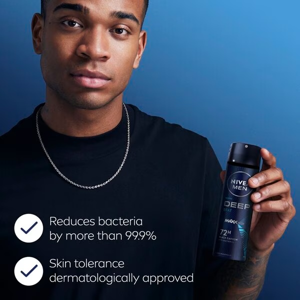 Nivea Men Deep Black Carbon Beat antiperspirantas, purškiamas vyrams, 150 ml