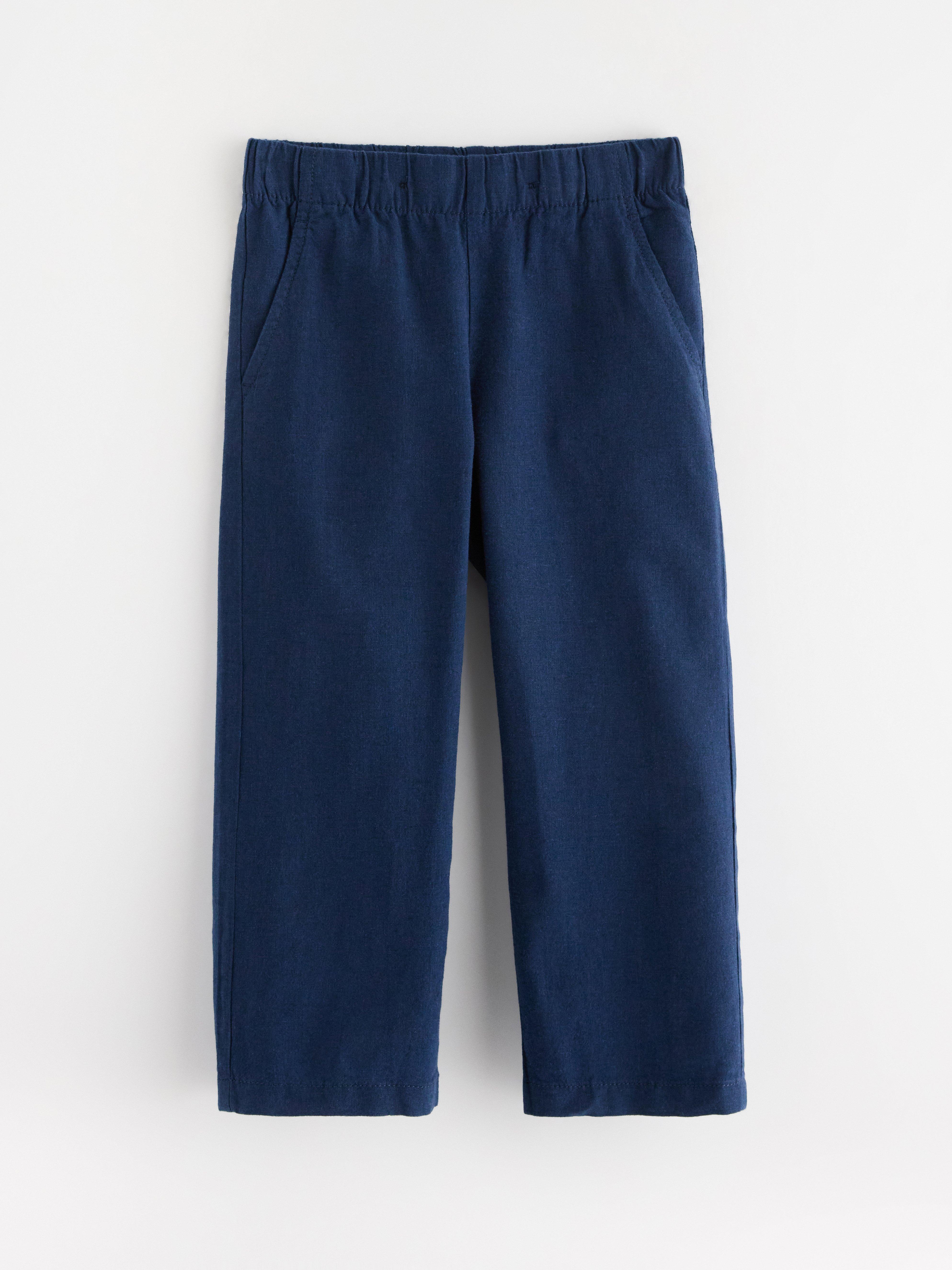 Byxor i linneblanding Dark Blue
