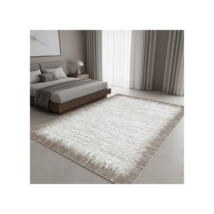 Tapis - MELIS HOME - Contemporain - Blanc & Beige clair - Antidérapant - Lavable