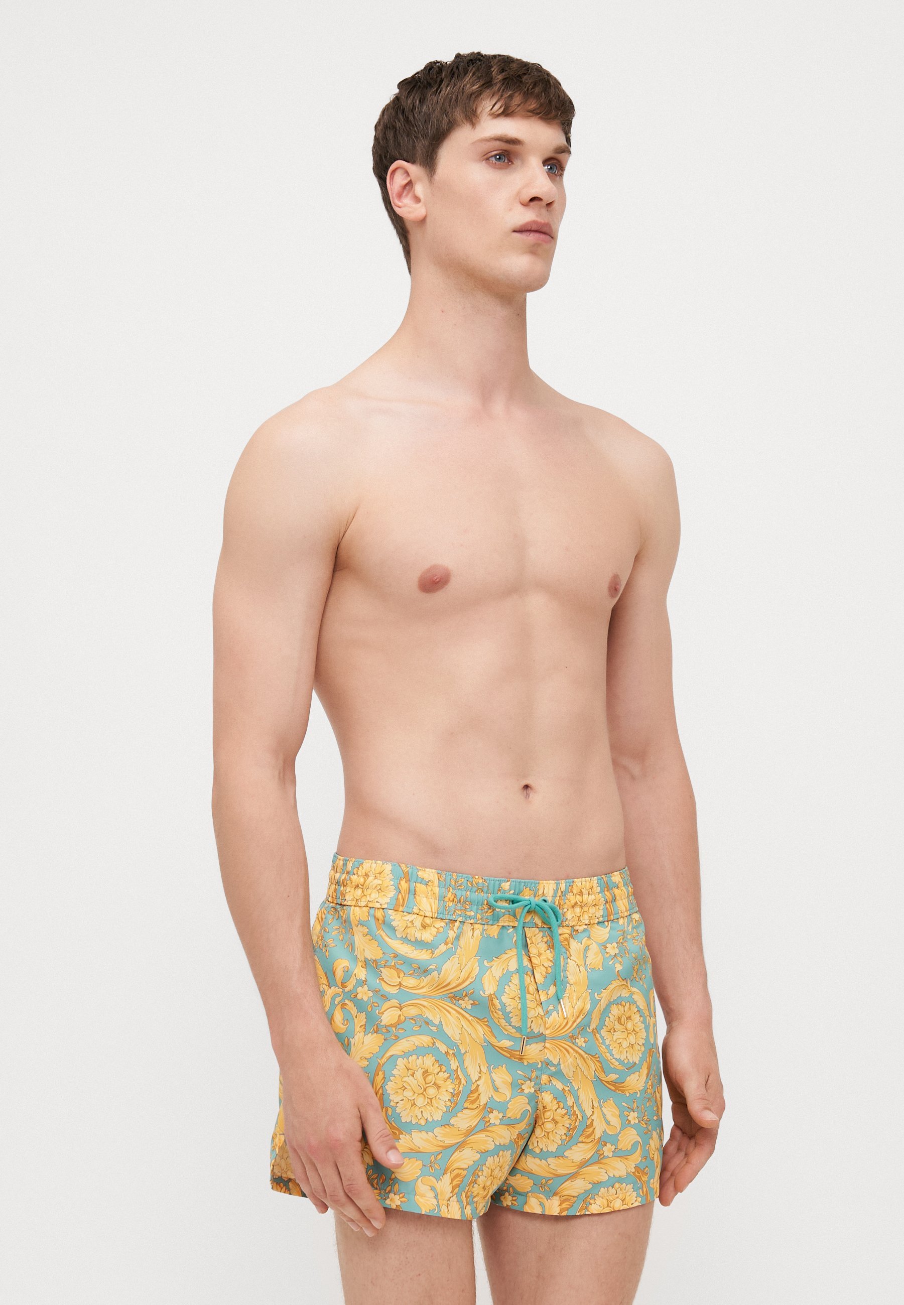 Calção de banho Versace SWIM BOXER GOLFO com estampa barroca por toda a peça - verde-mar/dourado
