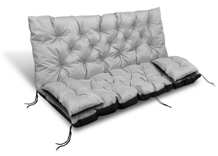 Cojín de jardín de 180x60x50 cm + 2 cojines para columpio, impermeable, gris claro.