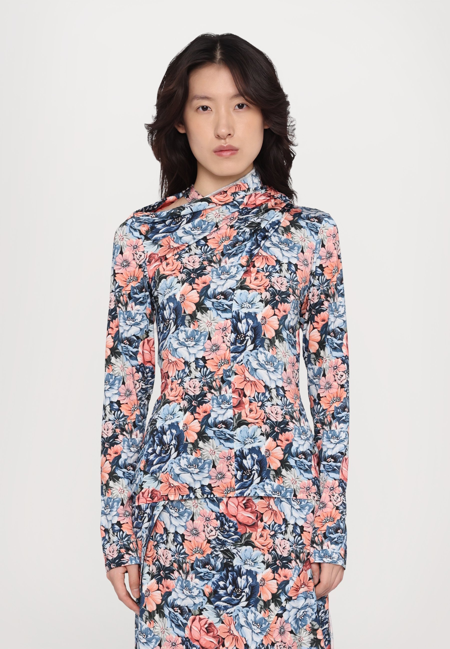 Rabanne top met lange mouwen - English Tapestry/roze/blauw/groen