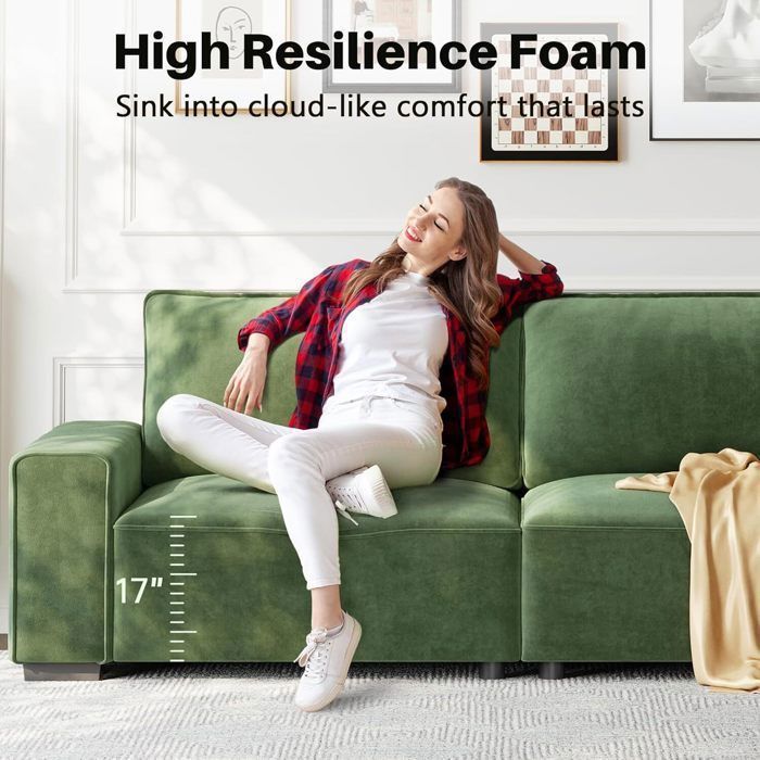 Canapé 3 places confortable en chenille pour salon,Canapé avec accoudoirs larges,coussins épais à ressorts,220×82×84cm,Vert