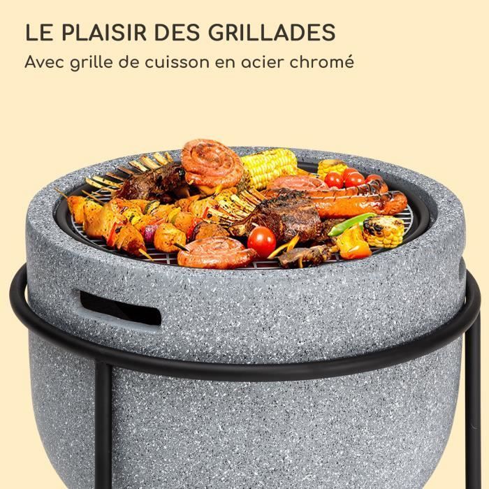Blumfeldt Grail Grill-Feuerstelle mit MGO-Grillrost und Stahlschale – Funkenschutzgitter – Grau