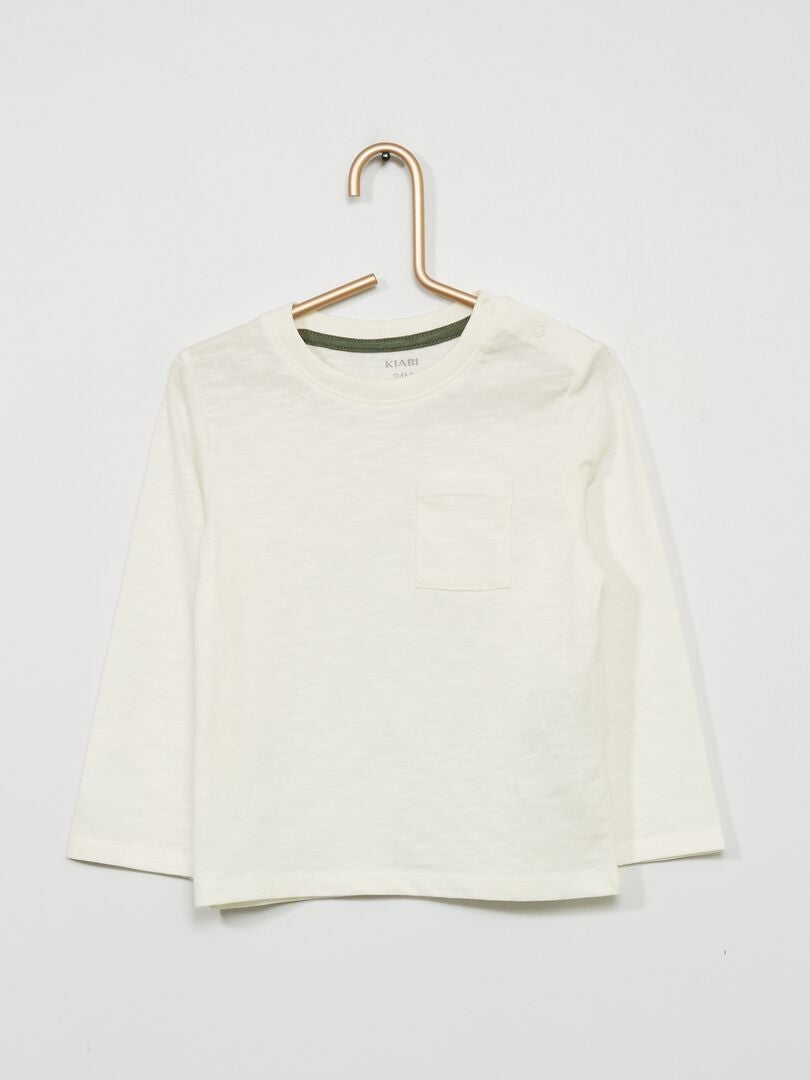 T-shirt met ronde hals en borstzak - Wit