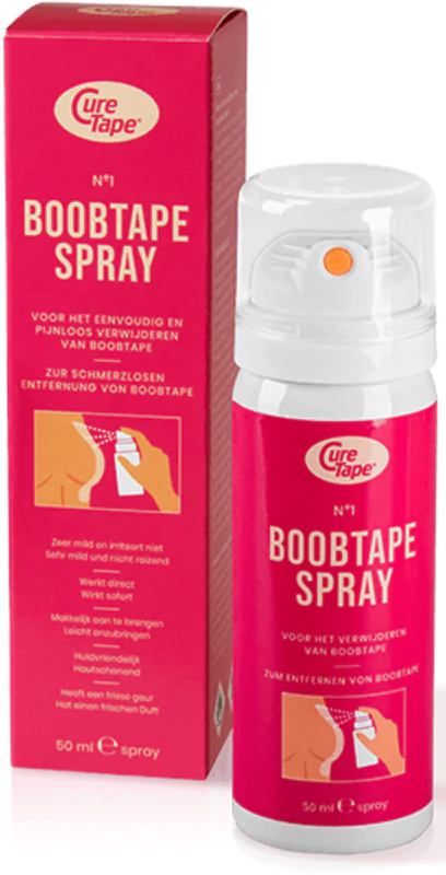 spray removedor de fita adesiva para seios CureTape® é uma preparação em spray que facilita a remoção das fitas.