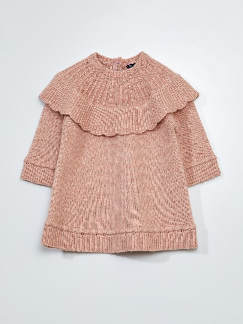 Gebreide jurk met kraag met patroon - Roze