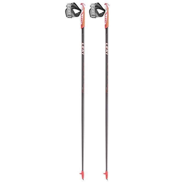 Bastão de Caminhada Nórdica - LEKI - Unissex - 105cm - Compósito de Carbono (70%) - Antracite Escuro/Vermelho Neon