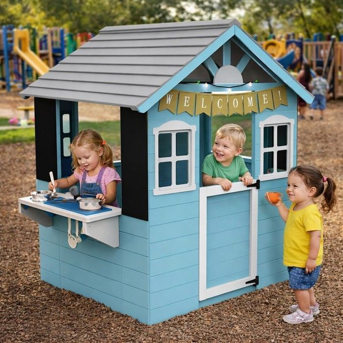 Casetta per bambini - GINGER HOME - Cucina integrata - Legno di abete - Spazio esterno 110×103×137,5 cm
