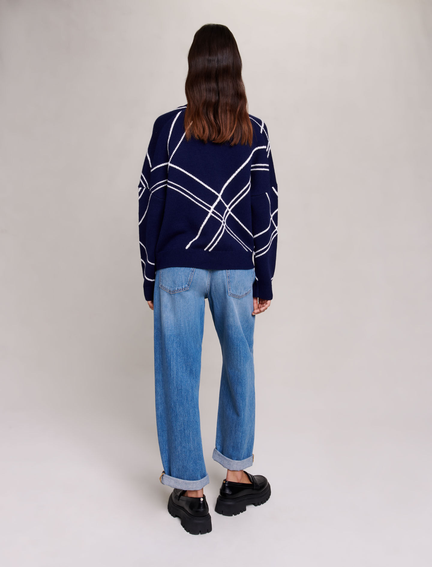 Gestreept gebreid vest - Marineblauw