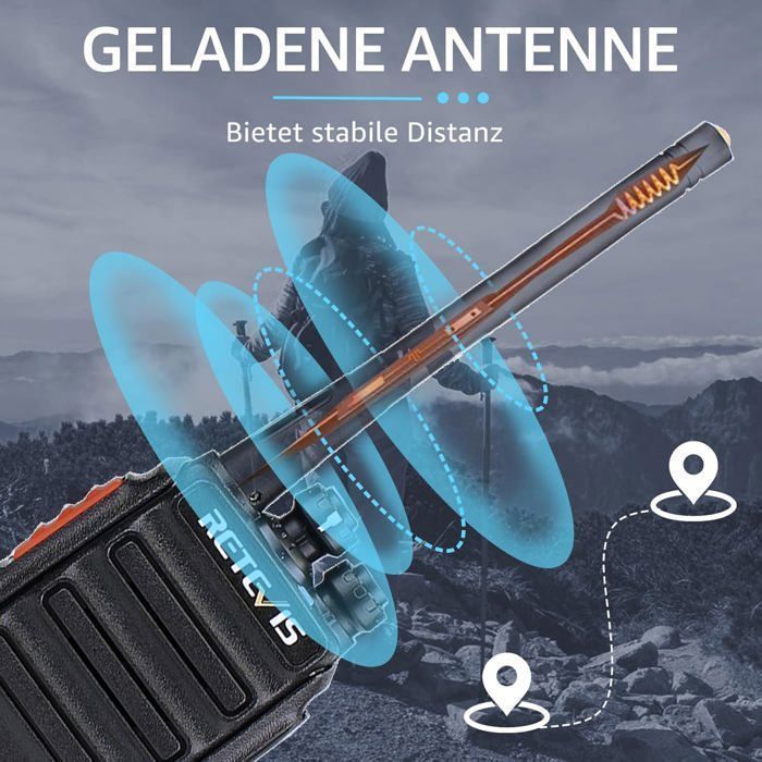 Walkie Talkie profesional recargable Retevis RT24 PMR446 de 16 canales CTCSS/DCS, con auriculares y estuche de carga, ideal para senderismo.