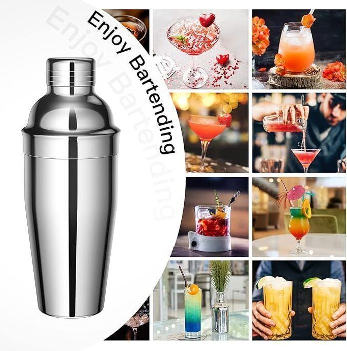 Shaker à cocktail - Lot de 10 - Acier inoxydable - 750ML - Support en bois