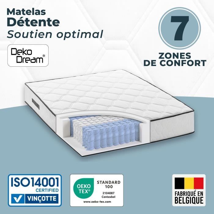 Mattress and bed base set 160 x 200 cm, 19 cm high - pocket springs - 7 zones - reversible - made in Belgium - DEKO DREAM