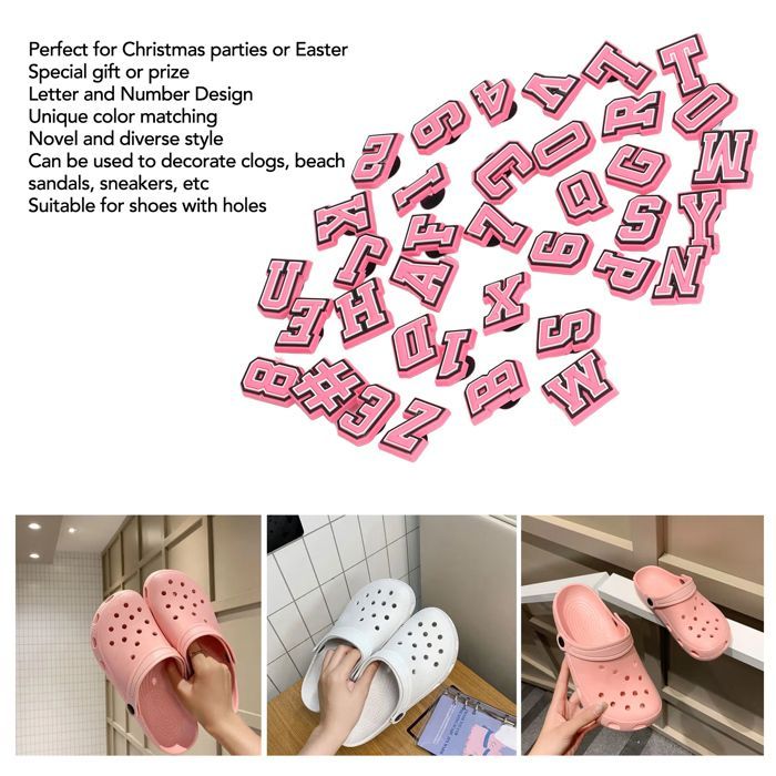 HURRISE Charme de chaussure de lettre Breloque de chaussure en PVC, 37 pièces, motif de lettres et de accessoires espadrille Rose