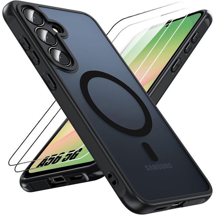 Protective case - BOOLING - for Samsung Galaxy A56 5G - Magnetic Circle - Black - 2 Tempered Glass Screen Protectors