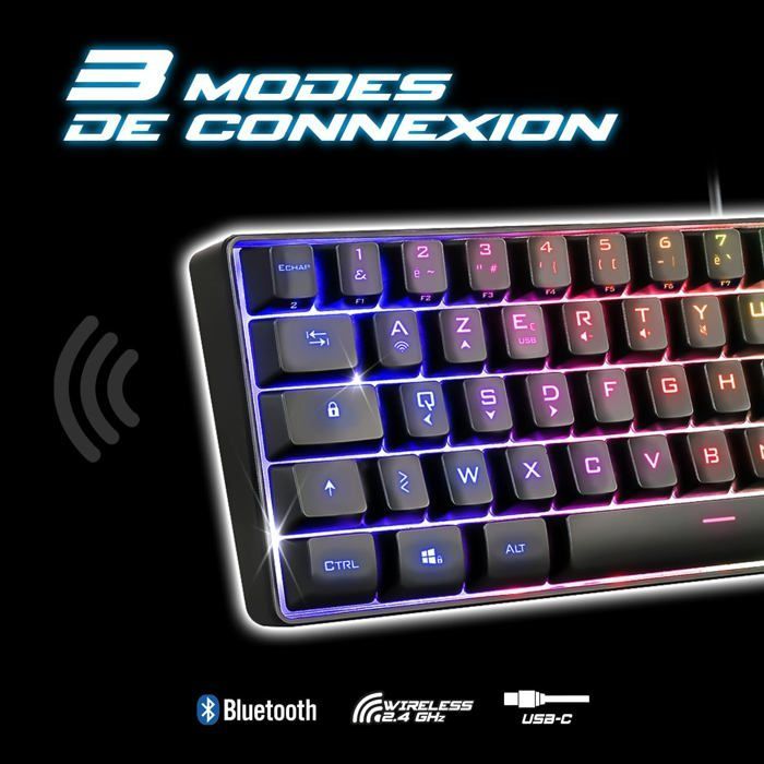 Tastiera da gioco TKL - CHOUMICHA SAVEURS FRANCE AGRO - Elite K50 - Wireless RF/BT/USB-C - Compatta 60% AZERTY - RGB ricaricabile