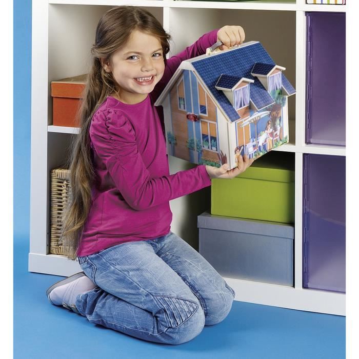 PLAYMOBIL 70985 Maison Transportable Bleue, 3 personnages, Accessoires inclus, 70985, Dollhouse, La maison traditionnelle