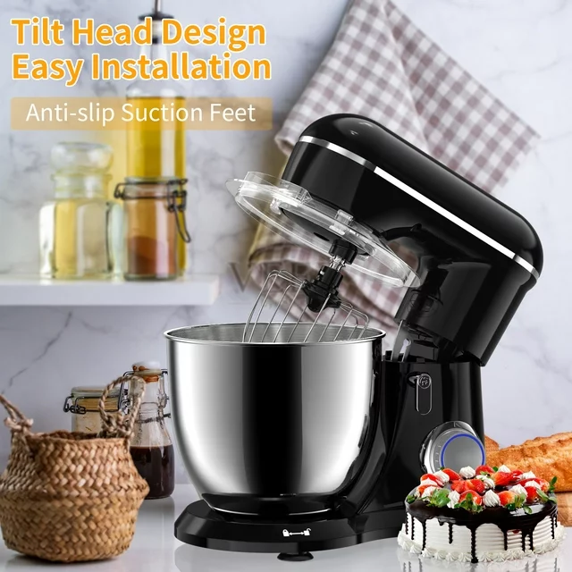Samsaimo Staande Mixer, 6,5 liter, 660 W, 10 snelheden, Kantelbare Kop, Keukenmixer met Kom, Deeghaak, Klopper en Garde, geschikt voor de meeste thuiskoks