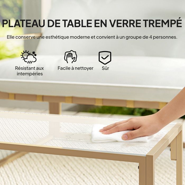 Outdoor garden furniture set - Outsunny - 4 pieces, extra-thick 15cm cushions - 2-seater sofa with coffee table and 2 armchairs - khaki