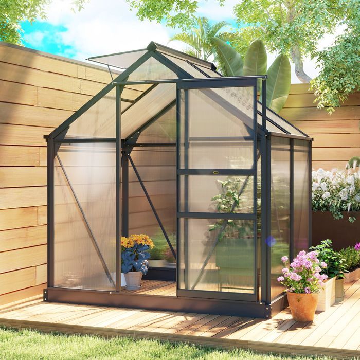 Serre de jardin polycarbonate - Outsunny - résistant aux UV 30+ - avec fondation renforcé - 190 x 132 x 201 cm - gris