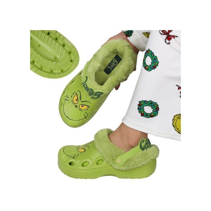 Grinch Tongs vertes ISOLÉES, sabots DE NOËL avec fourrure pour adultes, CHAUDES pour l'hiver 36 EU