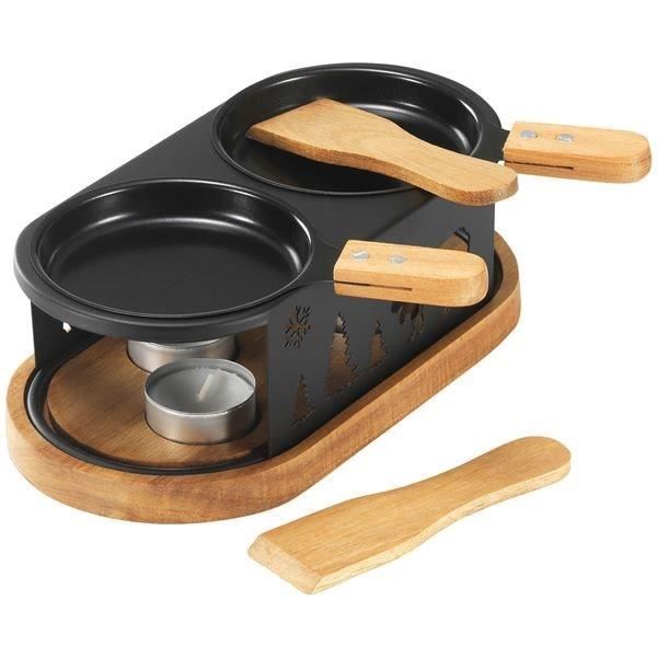 Service à raclette - TABLE ET COOK - Rond - 2 personnes - Plateau bois - Avec bougie