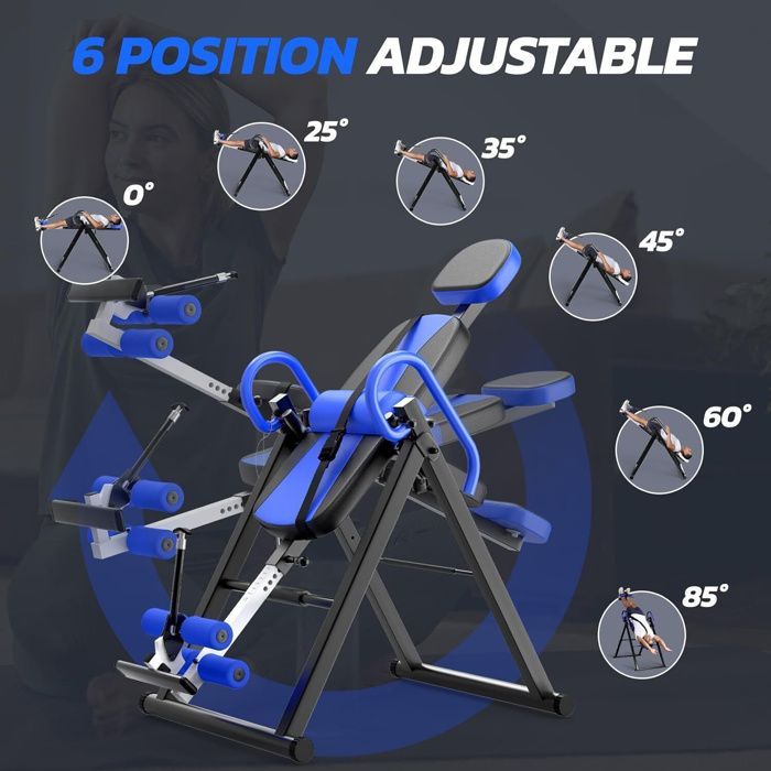Panca per inversione regolabile e pieghevole DRIPEX con triplo sistema di bloccaggio, Gravity Trainer con cintura di sicurezza, blu
