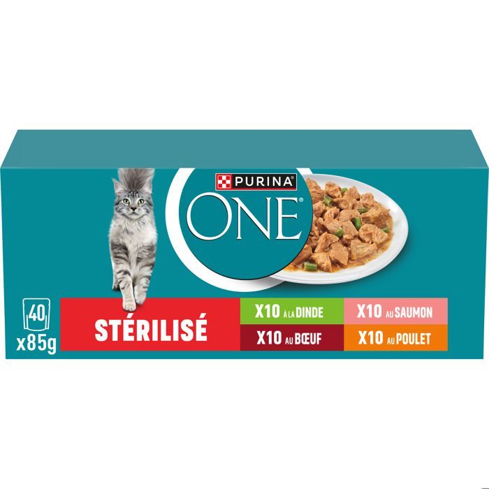 PURINA ONE Alimento sterilizzato per gatti - Varietà miste - 40 bustine da 85 g - Bustine fresche per gatti adulti