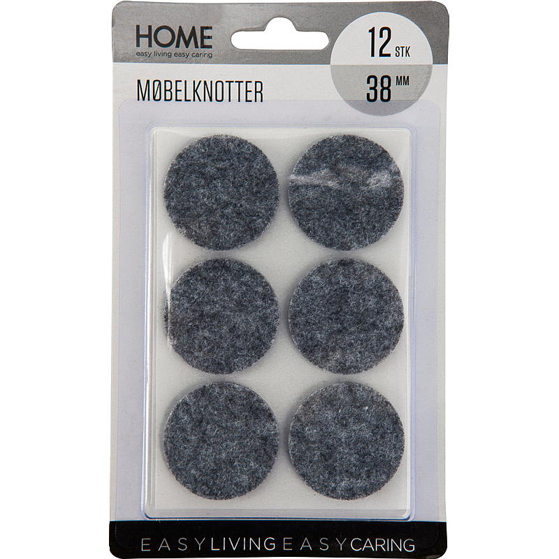 Möbelknöpfe, 12er-Pack, Durchmesser 38 mm, grau, Filz