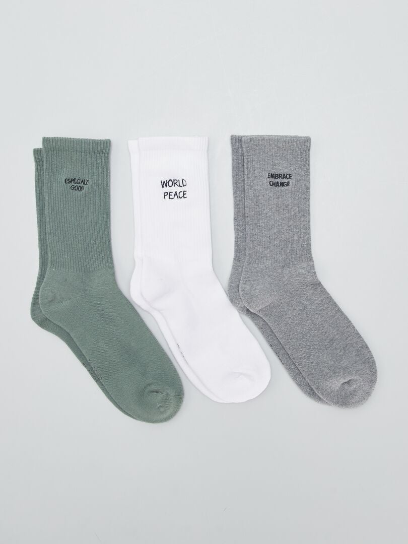 Juego de 3 pares de calcetines con inscripción - CAQUI