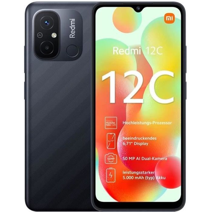 Xiaomi Redmi 12C Smartphone 4Go 128Go Gris MediaTek Helio G85 Écran Dot Drop 6.71