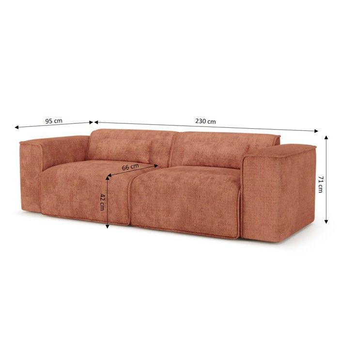 Divano fisso lineare a 3 posti NUNA in tessuto color terracotta