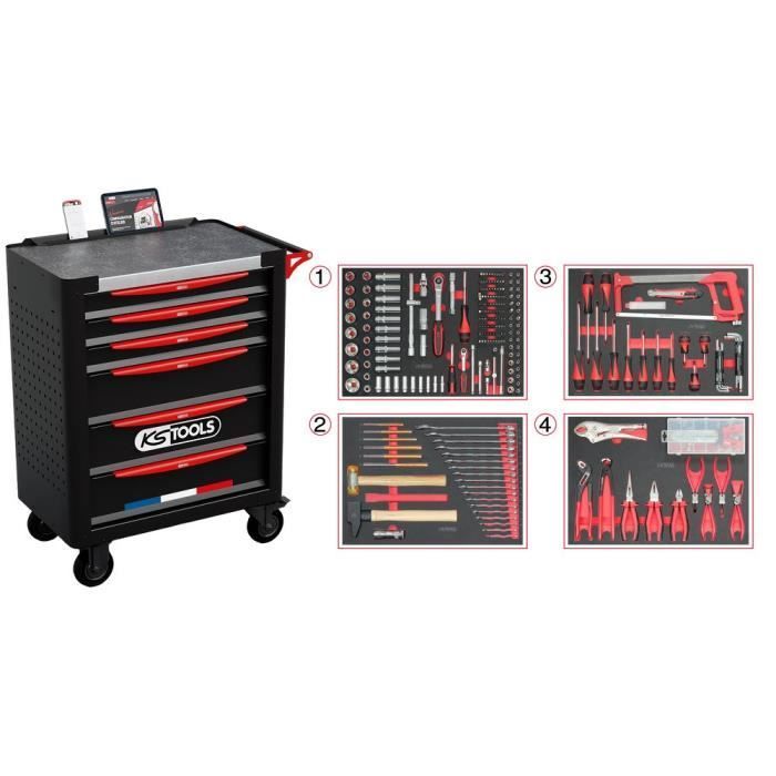 Workshop trolley - Equipped - 6 drawers - KS Tools - 824.6536F - Black - 265 tools - Made in France