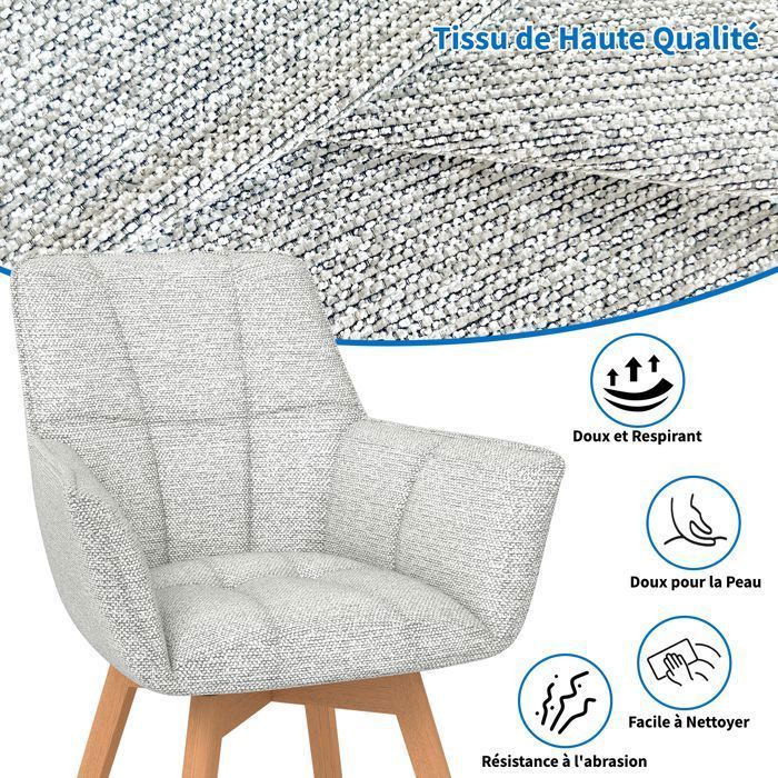 WAFTING 2er-Set drehbare Esszimmerstühle mit Armlehnen, gepolsterter Sessel mit Baumwollrückenlehne, Grau