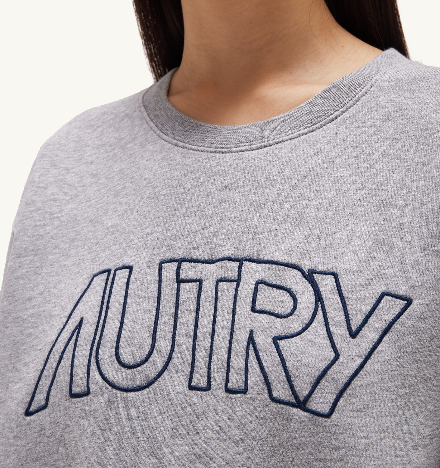 Pulover din jersey de bumbac gri-melanj cu dungi