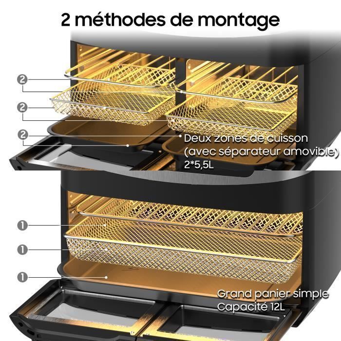 Friteuse Sans Huile  Dual Zone 12L 2200W Air Fryer - Séparateur Amovible -  XXL Friteuse à Air  - 10 Programmes, Recette