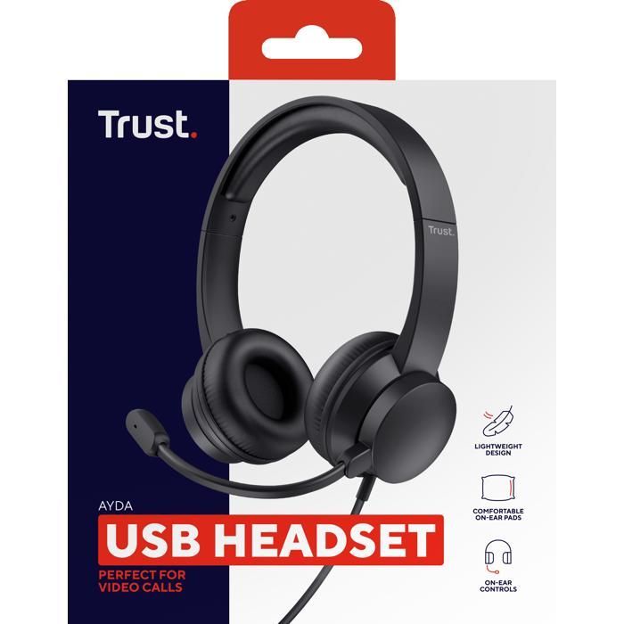 Auriculares USB Trust Ayda - Ligeros - Diadema ajustable - Para chat, Teams, Zoom