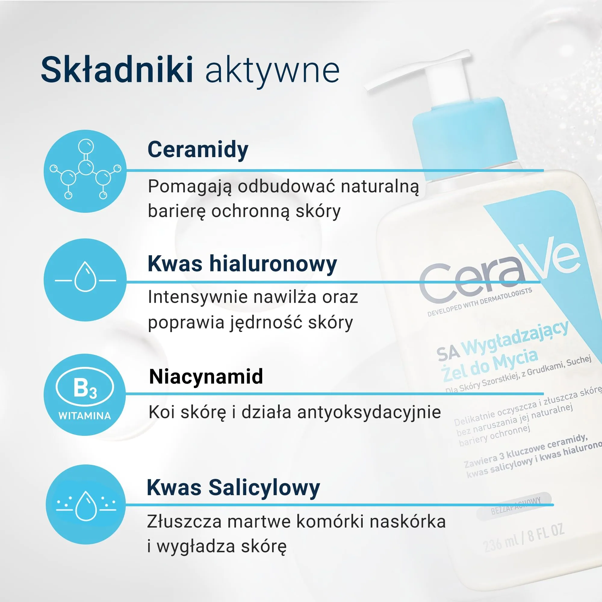CeraVe SA Wygładzający żel do mycia dla skóry szorstkiej, z grudkami, suchej