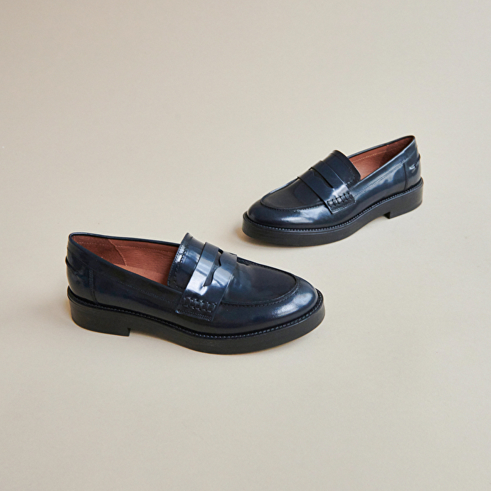 Mocassins  en cuir glacé bleu