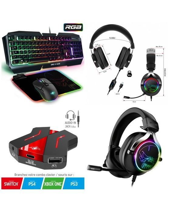 Gaming peripheral bundle - Spirit Of Gamer - PRO-MK19 - Backlit keyboard - Optical mouse - 7.1 headset