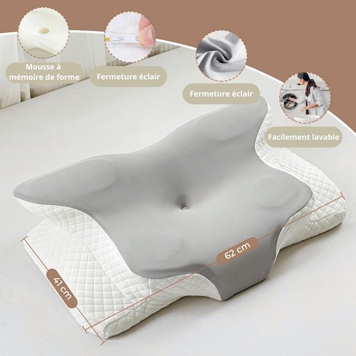 Almohadas - PROMOCIÓN DE LINO - Espuma viscoelástica ergonómica - Poliéster - 60x40 cm - Negro