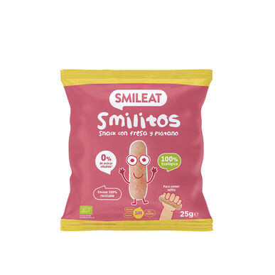 „Smileat Smilitos“ ekologiškas braškių ir bananų užkandis, natūralus ir ekologiškas, 25 g