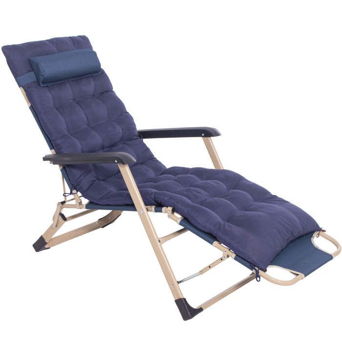Chaise longue - Springos® - Dobrável - Almofada reversível - Encosto de cabeça removível - Apoio para os pés ajustável