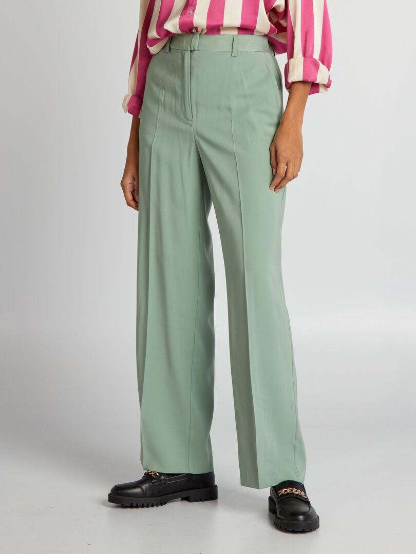 Pantalones rectos de talle alto - VERDE
