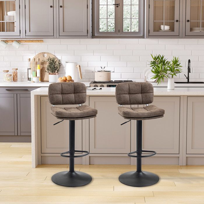 HOMCOM - Tabourets de bar - Revêtement synthétique PU - 41.5x45x107cm - Marron